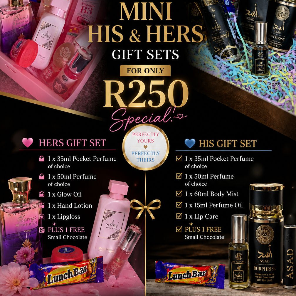 Scent Oasis mini his and hers gift sets with product images and pricing.
